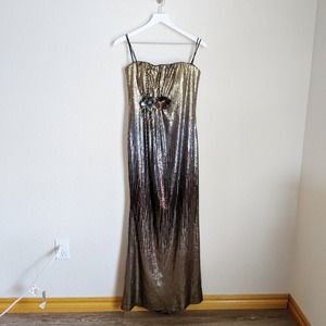 Badgley Mischka Bronze Sequined Strapless Gown sz 8